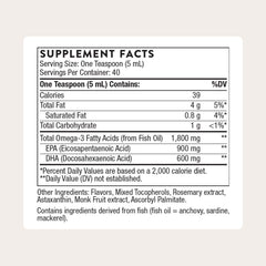 Pouring Thorne Omega Superb lemon-berry oil for convenient dosing