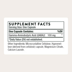 Thorne PharmaGABA-100 bottle back label with daily guidance.