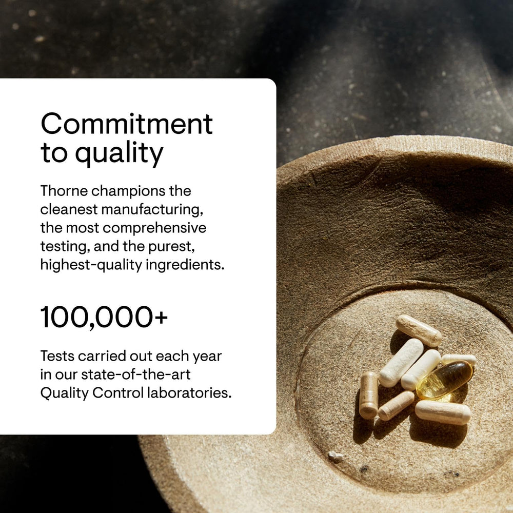 Allergen-free packaging of THORNE supplement gluten and dairy free