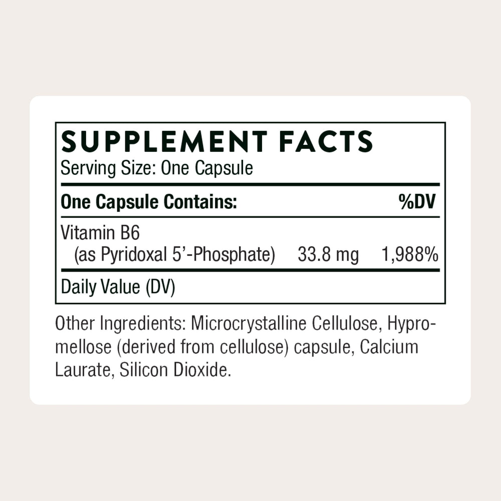 Close-up of THORNE Pyridoxal-5-Phosphate label highlighting active B6