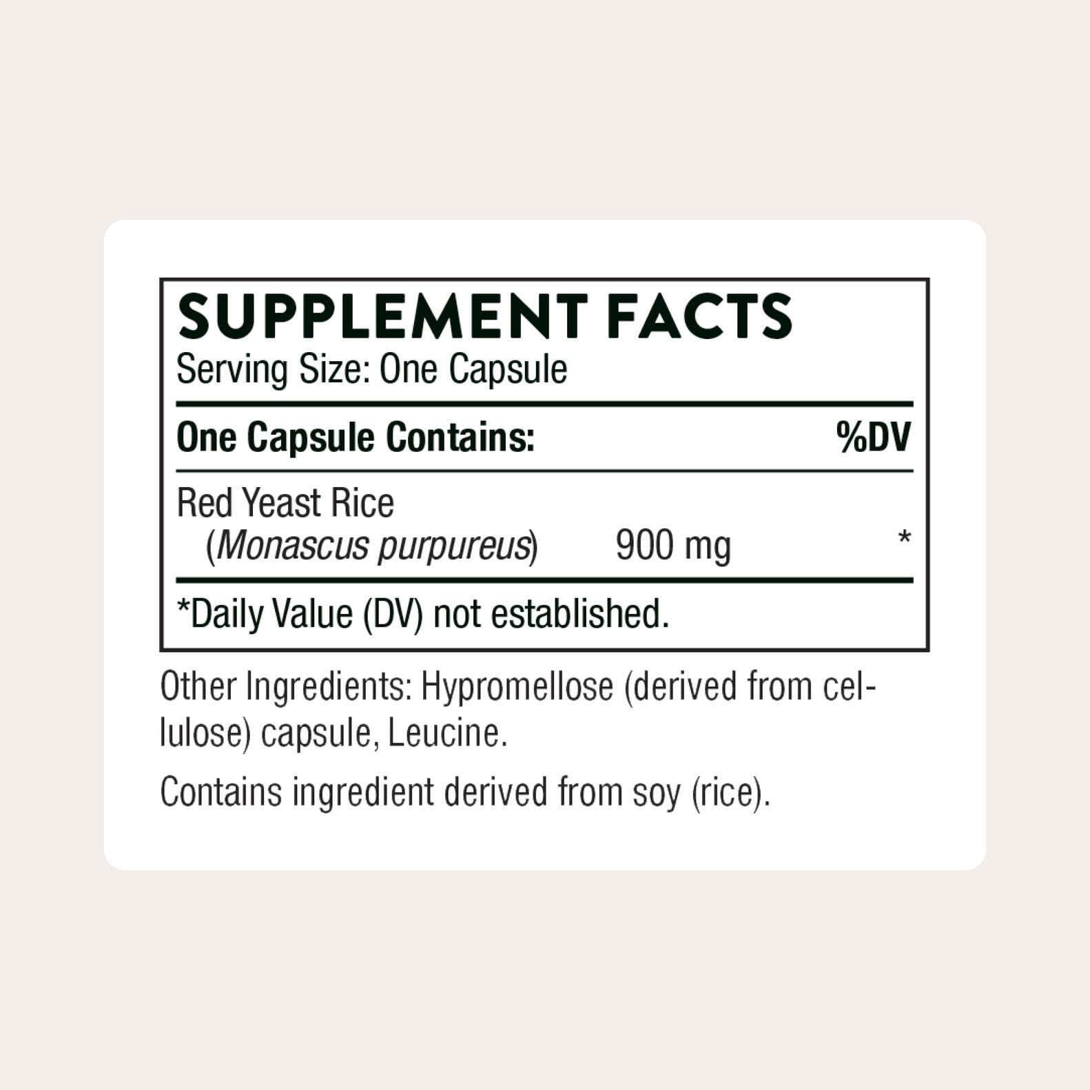 THORNE Red Yeast Rice capsules pour for easy daily supplementation