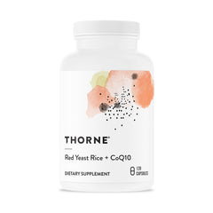 THORNE Red Yeast Rice CoQ10 bottle showing product packaging for potential cardiovascular support.