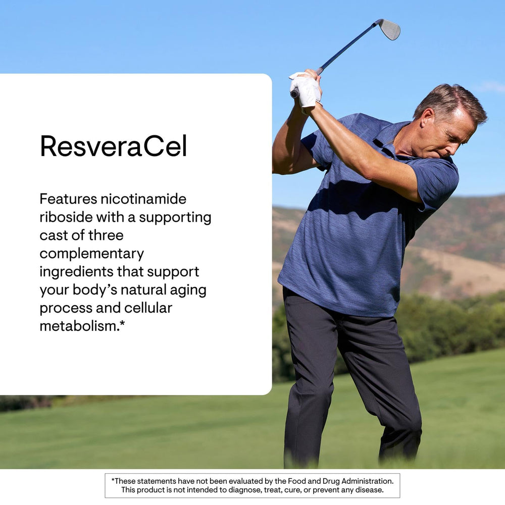 THORNE ResveraCel ingredient list image highlights NR, resveratrol, and quercetin.