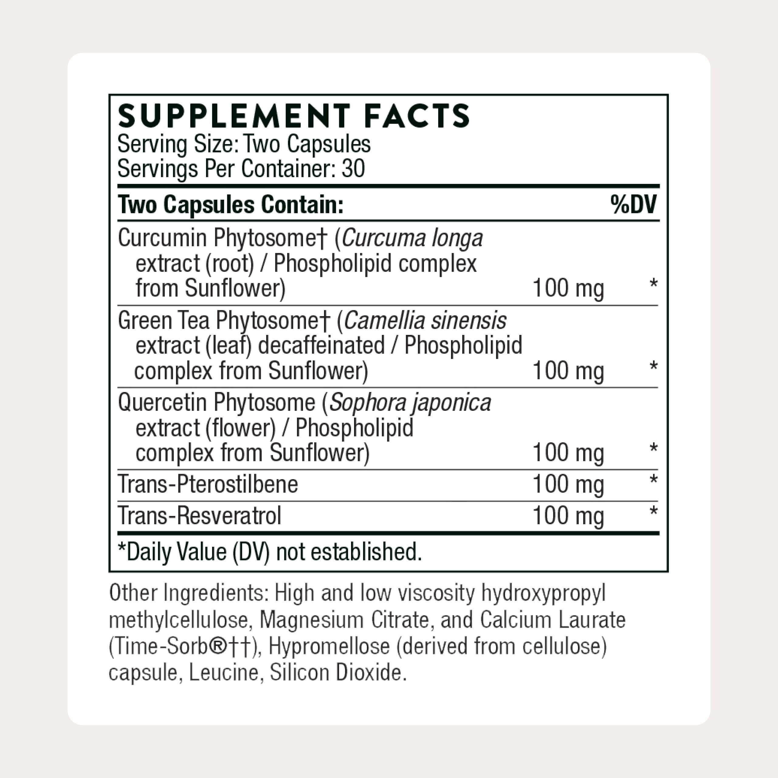Close-up of capsules highlighting easy daily dosing and plant-based antioxidants.