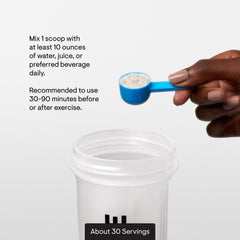 Serving spoon beside THORNE bottle signaling convenient daily servings.