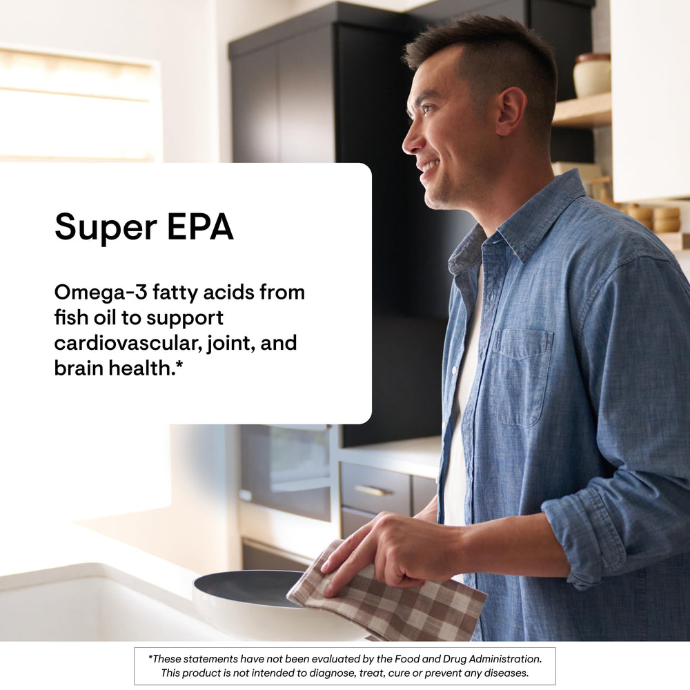 THORNE Super EPA label close-up showing EPA and DHA amounts
