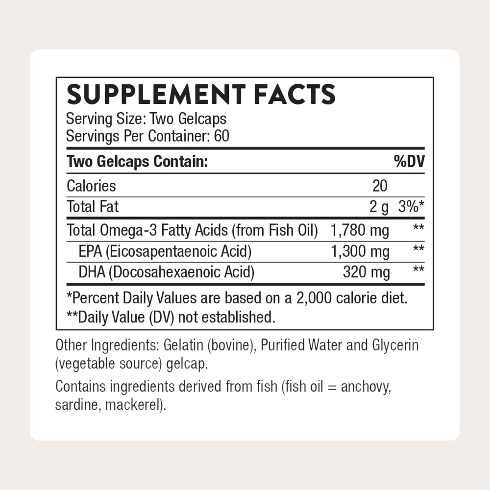 Close-up of THORNE softgels illustrating easy-to-swallow capsules and neutral taste