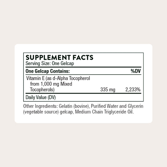 Thorne Ultimate-E gelcaps close-up highlighting mixed tocopherols