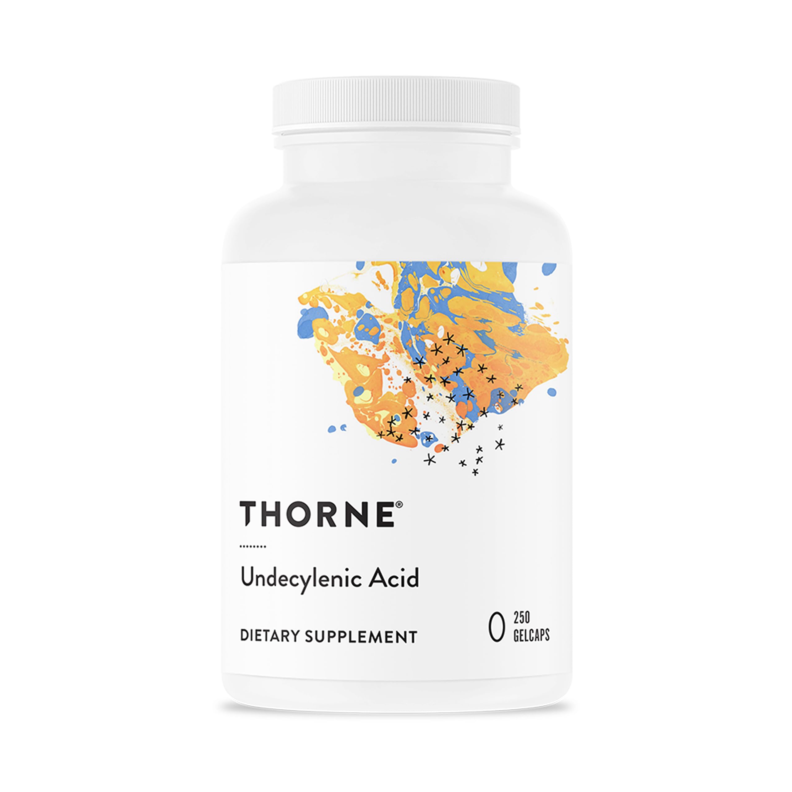THORNE undecylenic acid gelcaps bottle for convenient gut and vaginal balance.