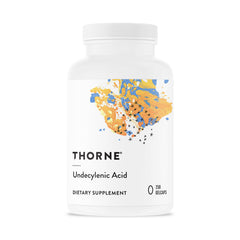 THORNE undecylenic acid gelcaps bottle for convenient gut and vaginal balance.