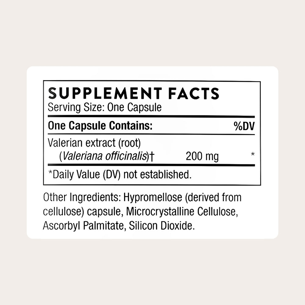 THORNE valerian capsules close-up indicating a melatonin-free sleep option.
