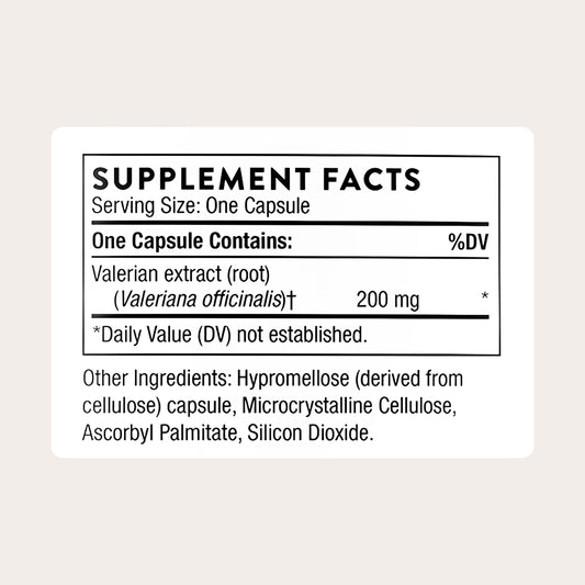 THORNE valerian capsules close-up indicating a melatonin-free sleep option.
