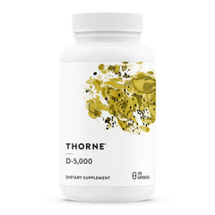 THORNE Vitamin D-5000 bottle front for bone support and immune health.
