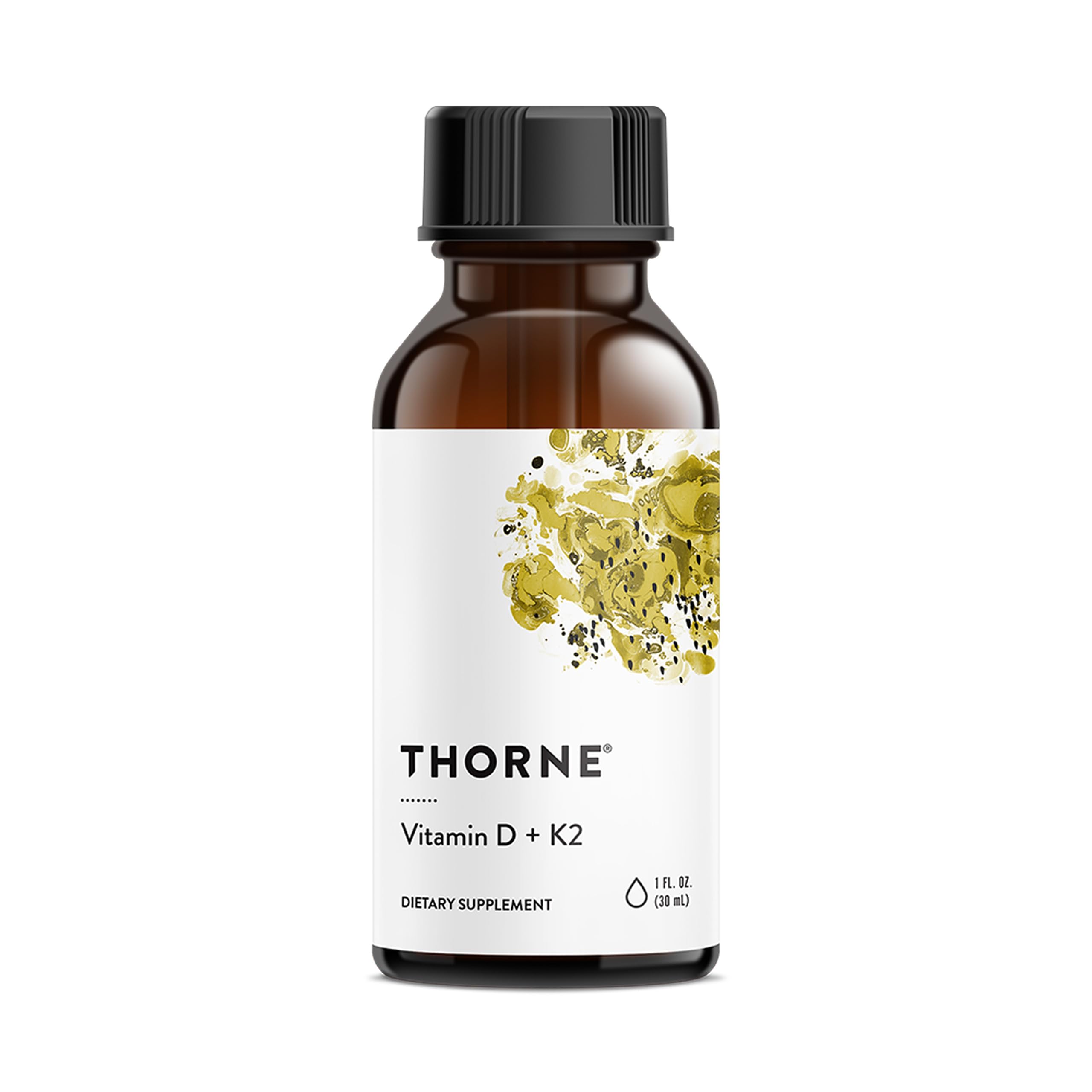 THORNE vitamin d-k2 liquid with metered top supports easy daily calcium management.