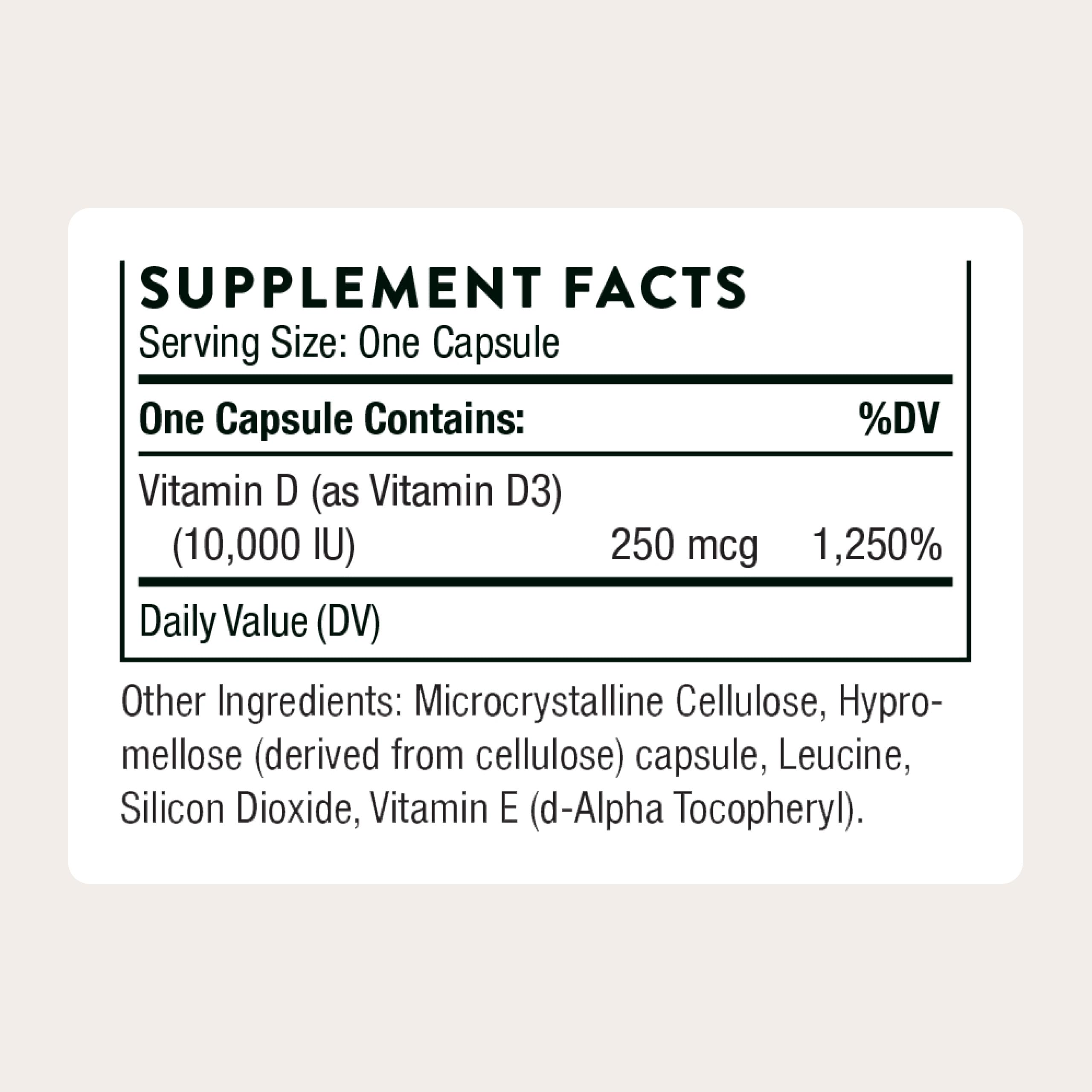Close-up of THORNE Vitamin D3 capsules highlighting easy absorption.