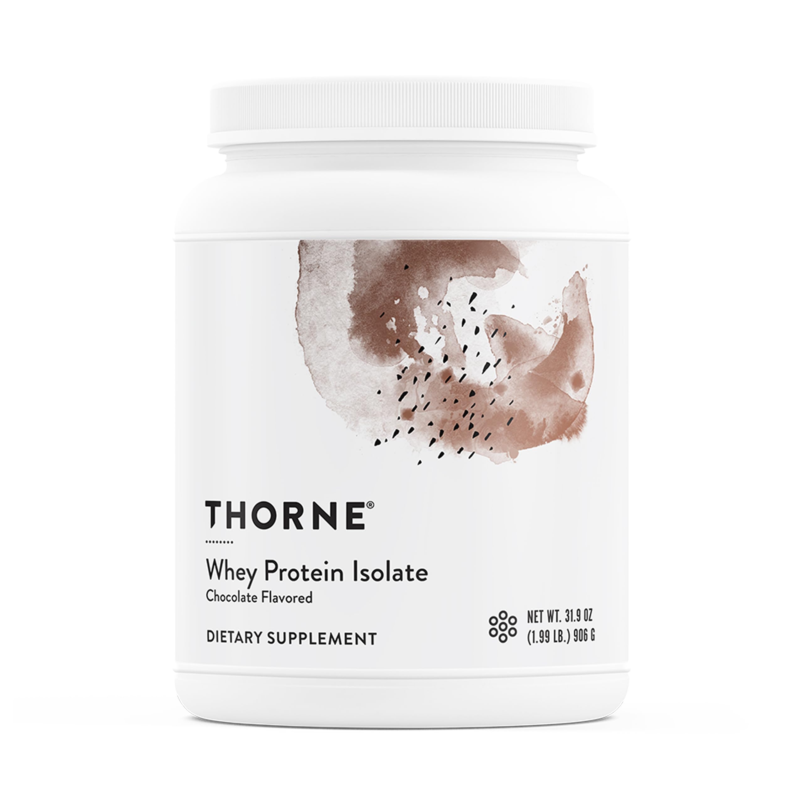 THORNE Whey Protein Isolate chocolate tub shown for post-workout fueling.