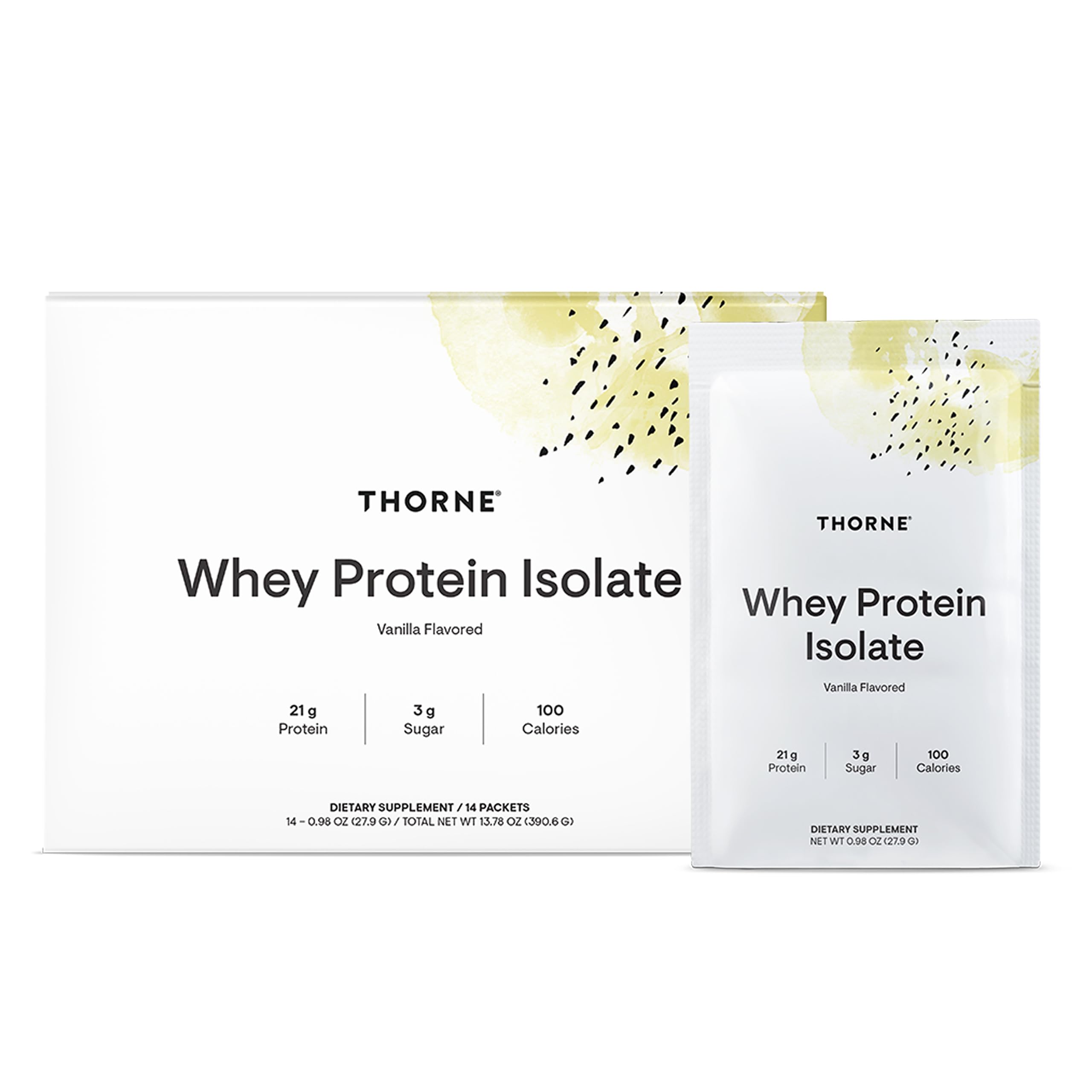 THORNE Whey Protein Isolate vanilla front label highlights clean, high-protein nutrition for daily fueling.