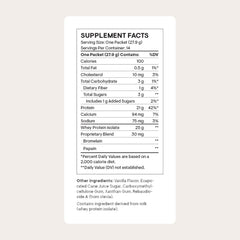 THORNE whey protein isolate vanilla scoop image shows convenient 21 g protein per serving.