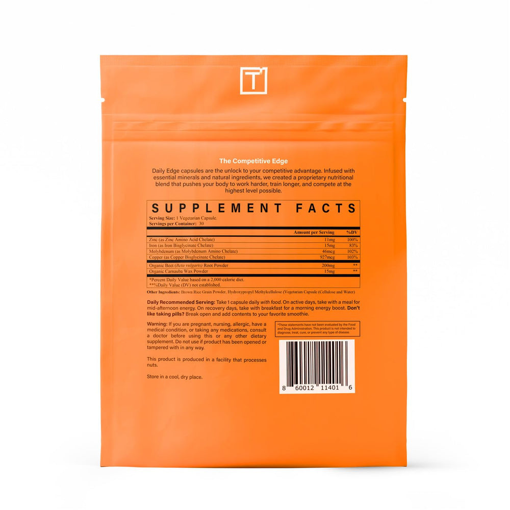 THREAD Performance Daily Edge packaging-label emphasizes dairy-free and gluten-free formula.