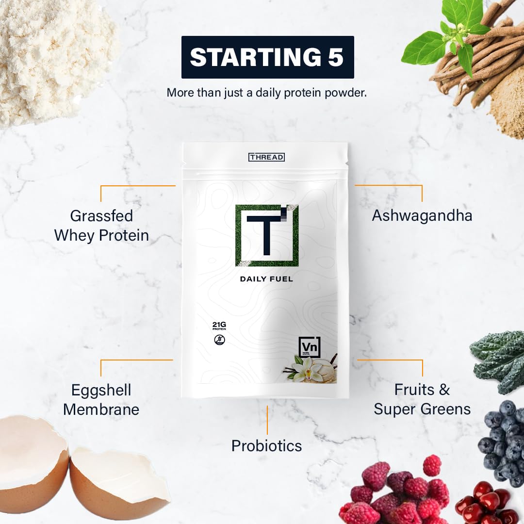 THREAD Performance Daily Fuel powder scoop reveals a protein-rich blend for growth and repair.