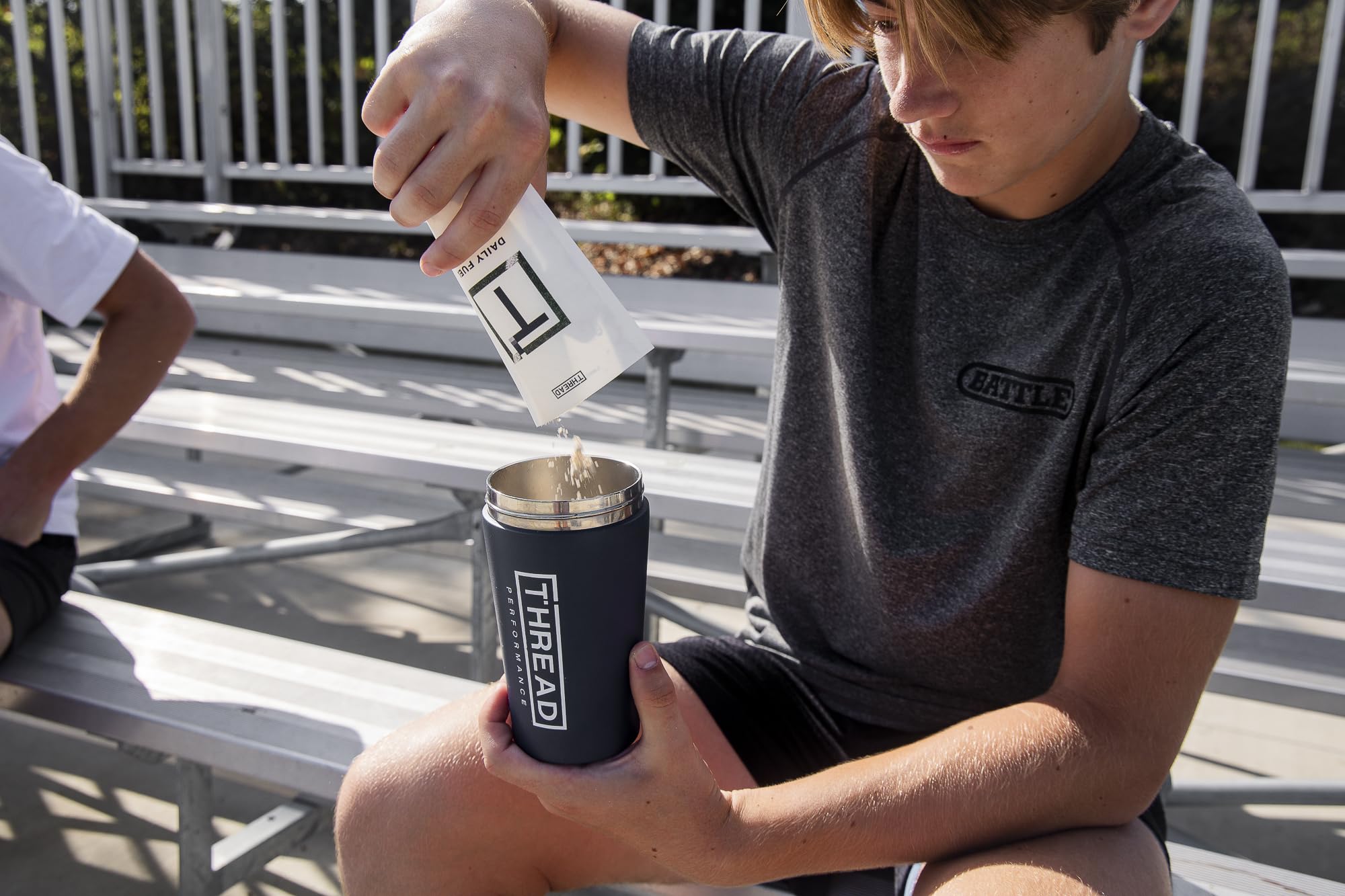 THREAD Performance Daily Fuel vanilla birthday cake nutrition label shows protein and vitamins.