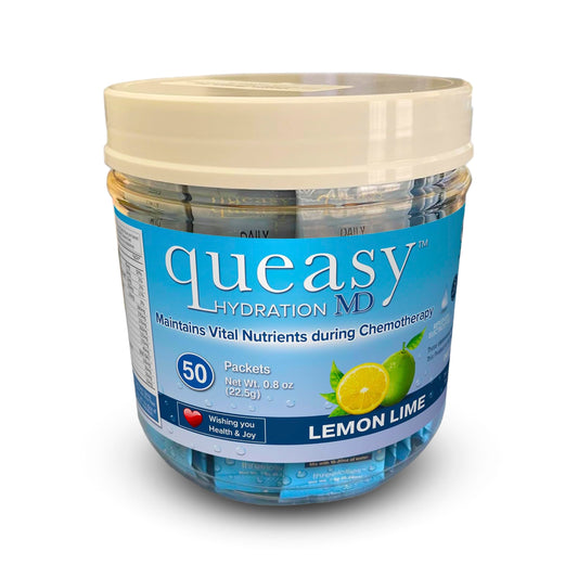 Three Lollies Queasy Hydration Packet label shows vitamin blend for on-the-go hydration.