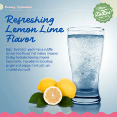Three Lollies Queasy Hydration Packet mixed with water offering refreshing taste.