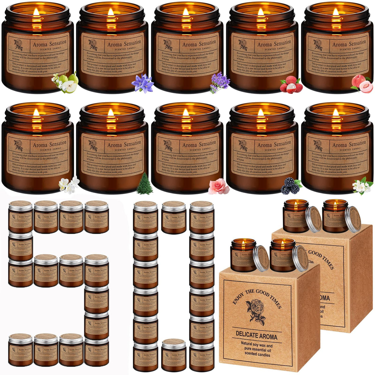 Threlaco scented candles in an assorted scents collection for calming home aroma.