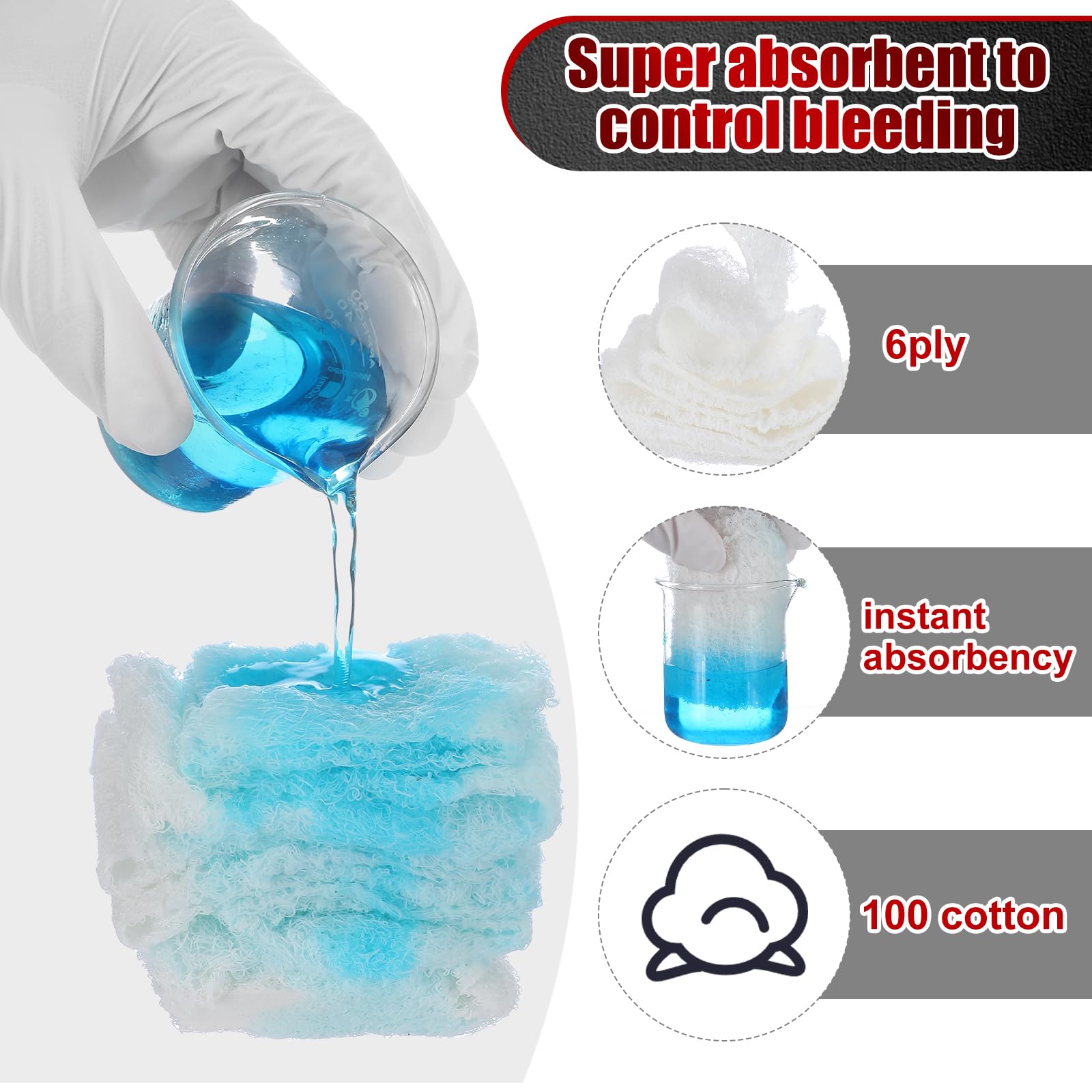 Threlaco six-layer white cotton gauze offers gentle absorption for larger wounds.