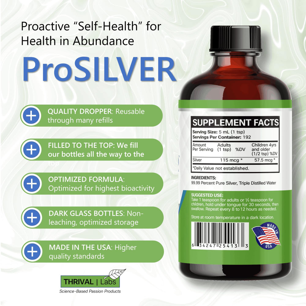 Thrival Labs ionic colloidal silver liquid mouthwash for oral care.