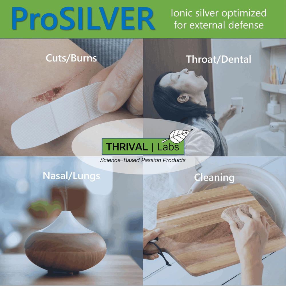 Nebulizer-ready Thrival Labs silver liquid for at-home respiratory use.