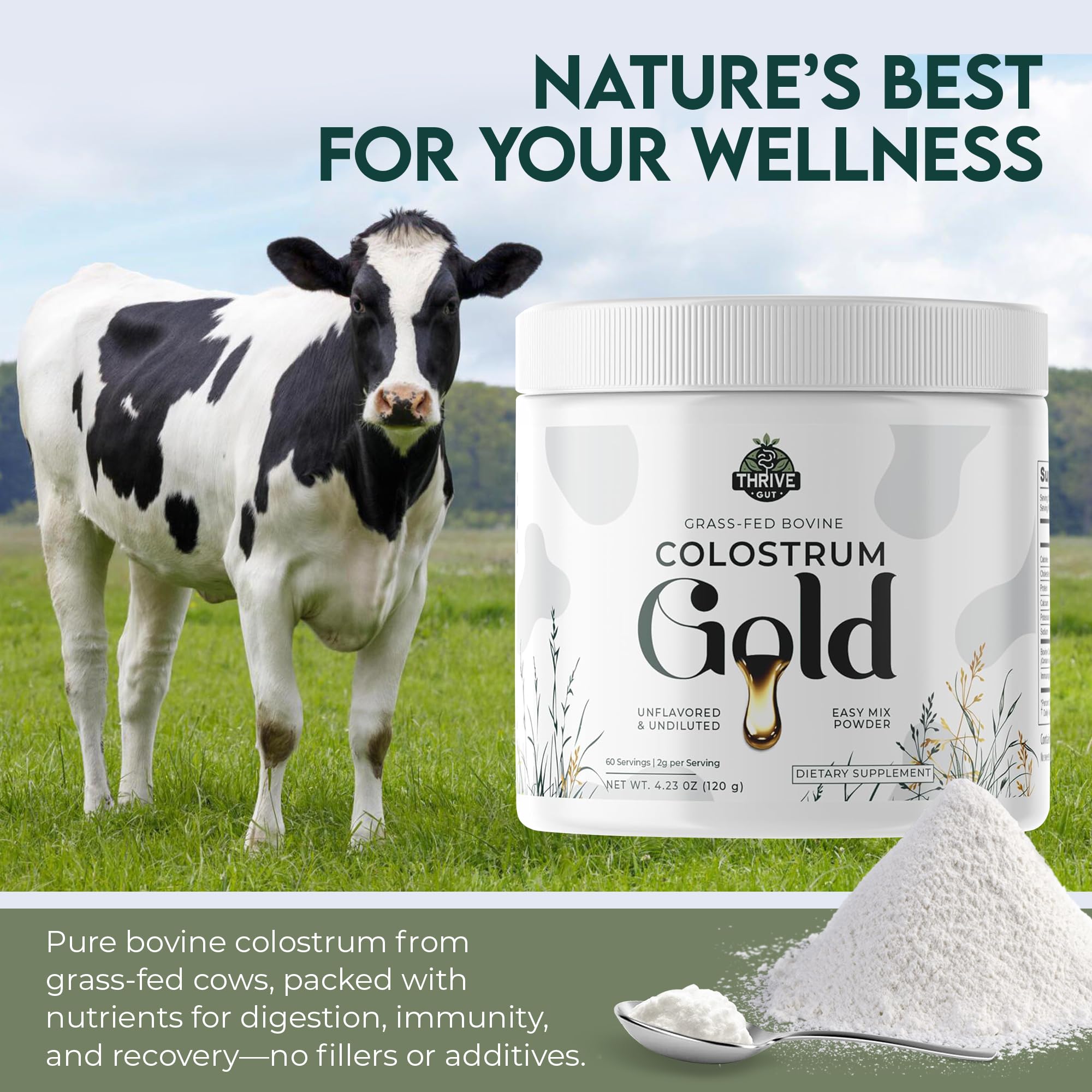 ThriveGut Colostrum Gold mix dissolving in water shows seamless blend for daily use