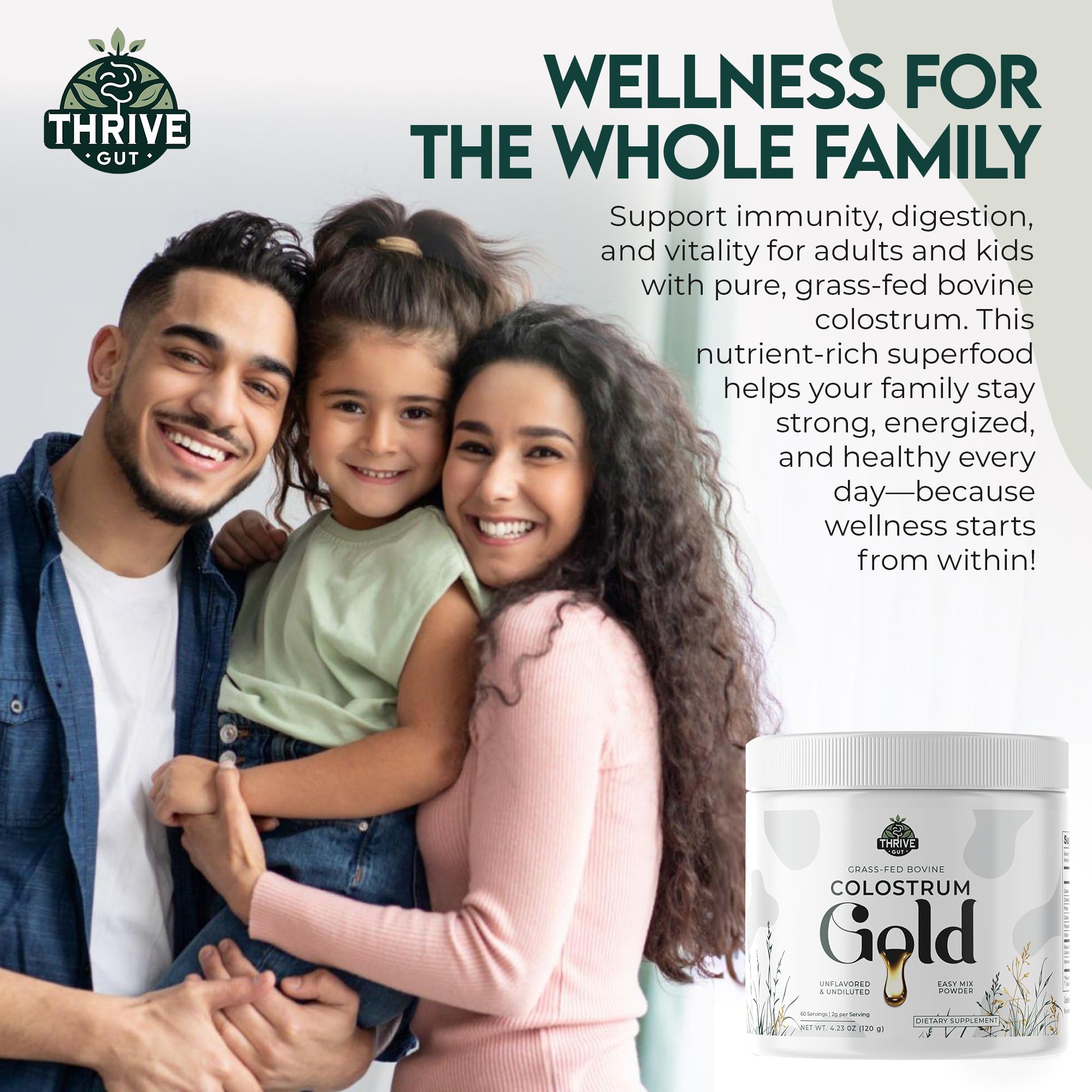 ThriveGut Colostrum Gold smoothie blend shows nourishing daily ritual