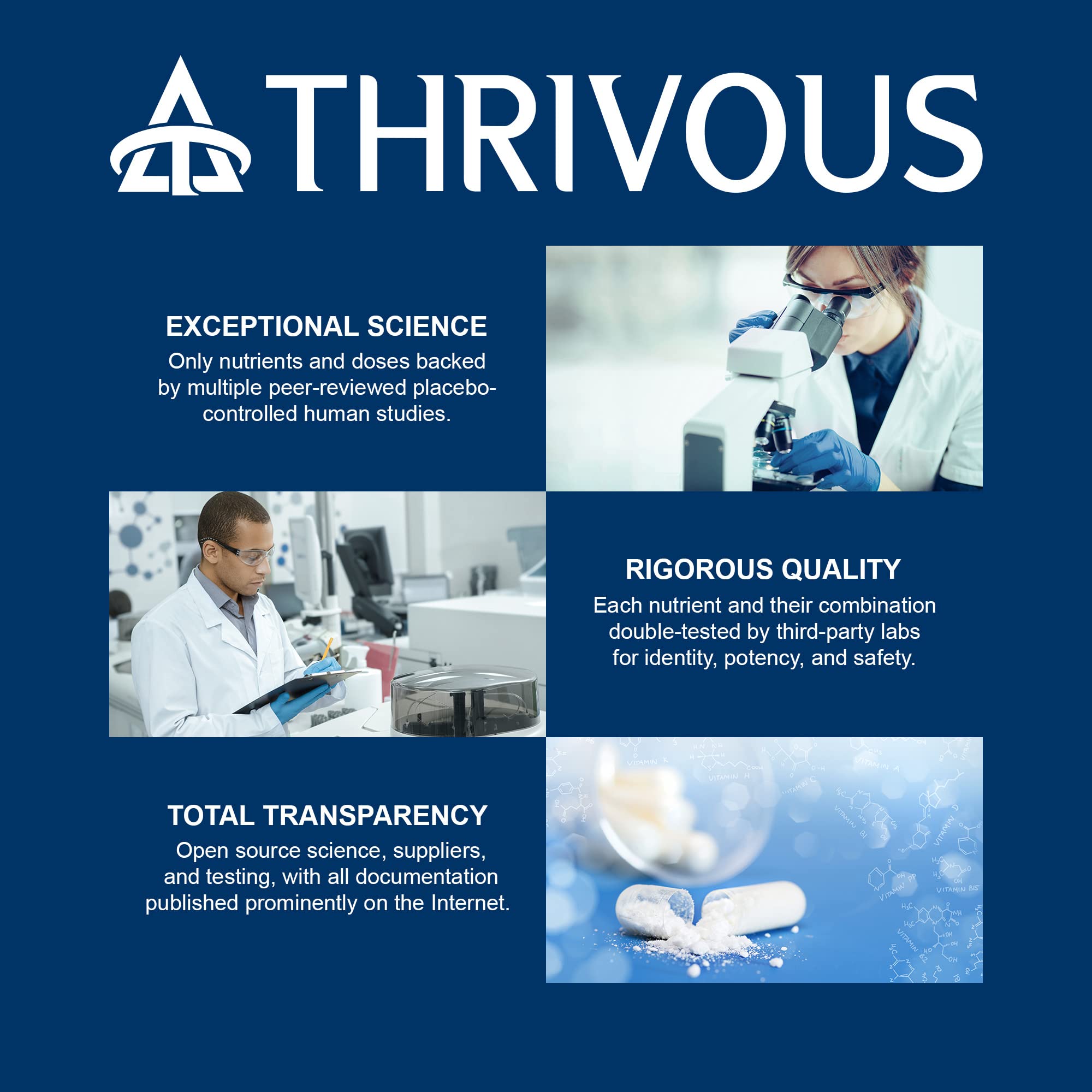 Thrivous Clarity capsules shown for daytime focus and mental clarity.