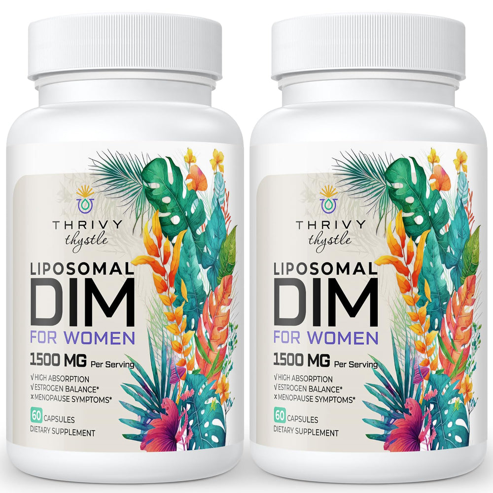 ThrivyThystle liposomal DIM bottle; easy daily support for balance.