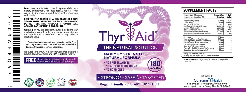 ThryAid vegan thyroid capsules in a bottle for daily energy support