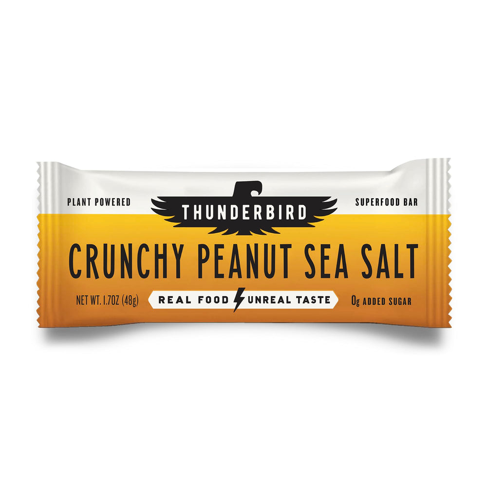 Thunderbird Bars Crunchy Peanut Butter bar, gluten-free protein snack for active days.