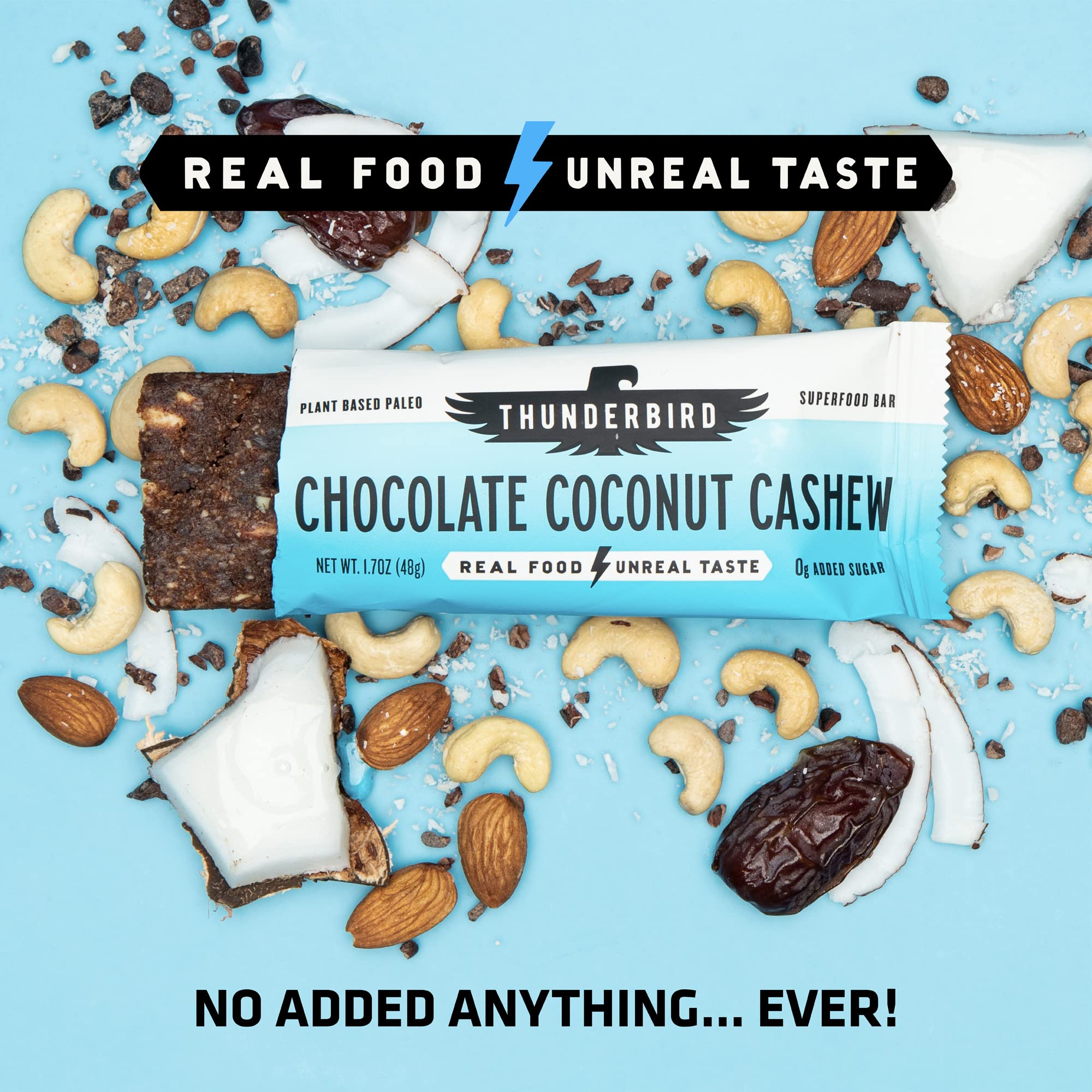 Thunderbird Bars dairy-free and soy-free ingredients highlighted for sensitive diets.