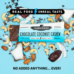 Thunderbird Bars dairy-free and soy-free ingredients highlighted for sensitive diets.