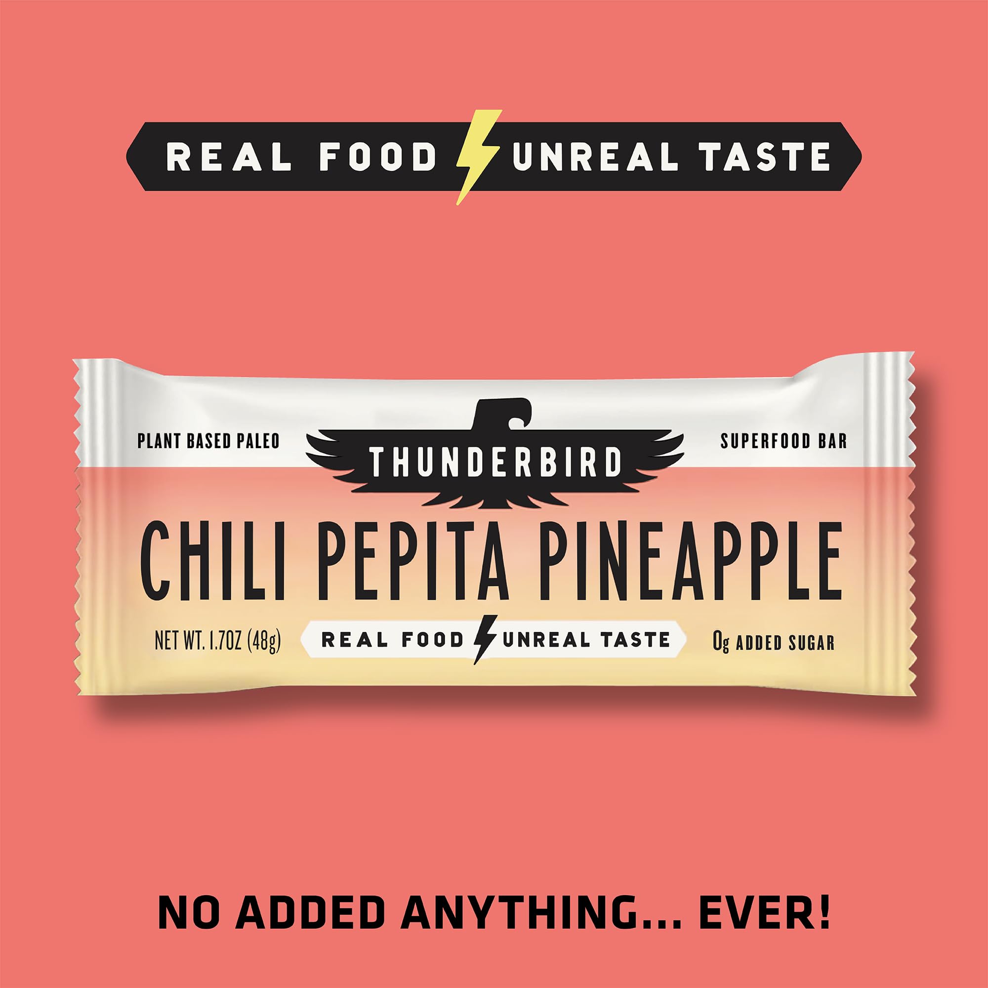 Thunderbird Bars vegan paleo certifications badge signals plant-based energy option.