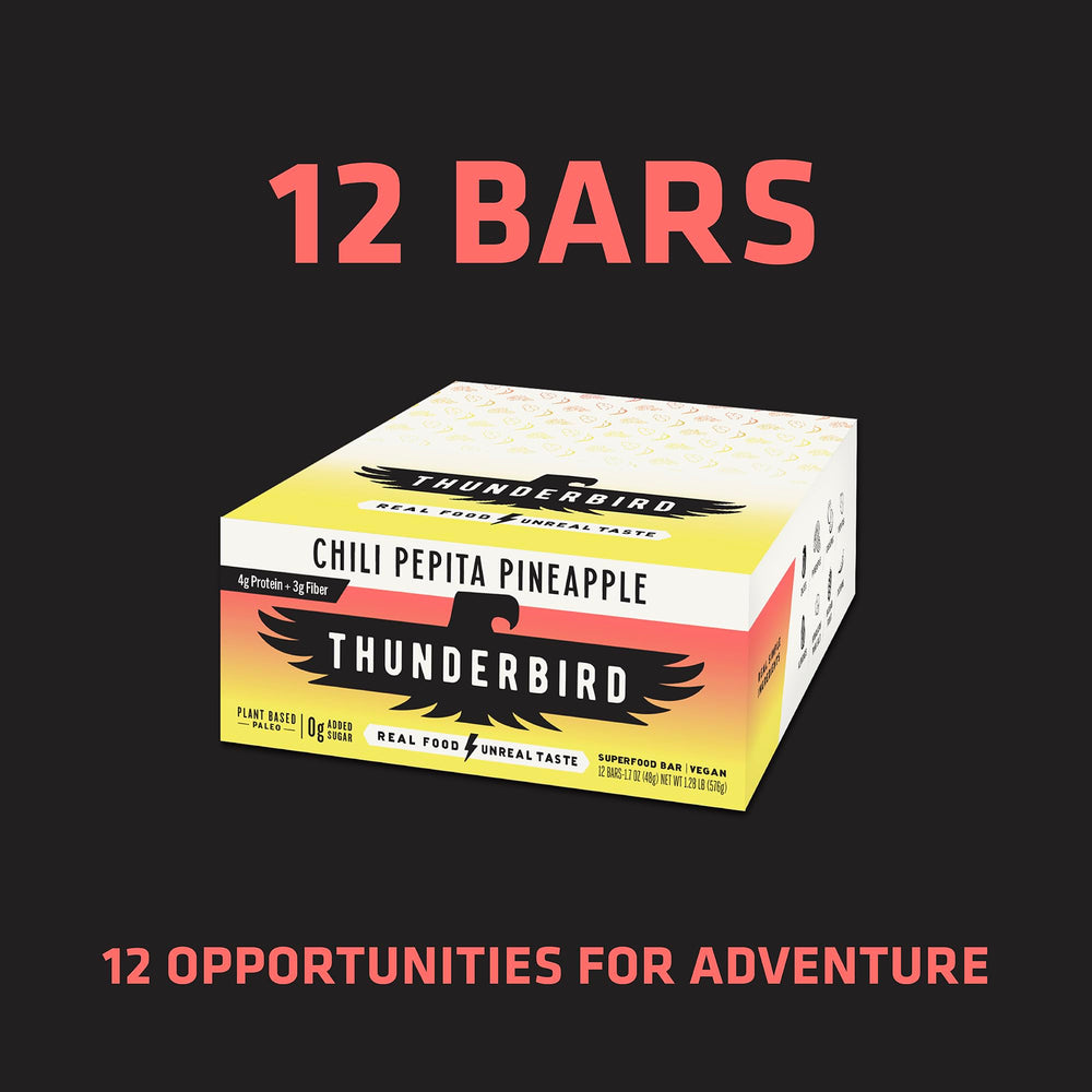 Thunderbird Bars no-added-sugar ingredient list highlights natural sweetness.