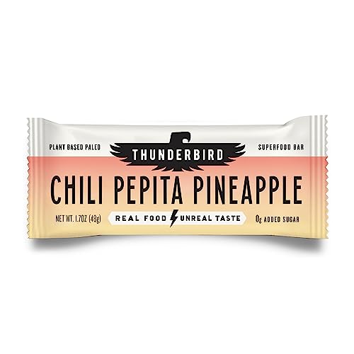 Thunderbird Bars packaging showcases chili pepita pineapple flavor for on-the-go energy.