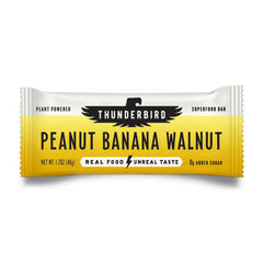 Thunderbird Bars peanut banana walnut packshot shows an energizing, grab-and-go snack