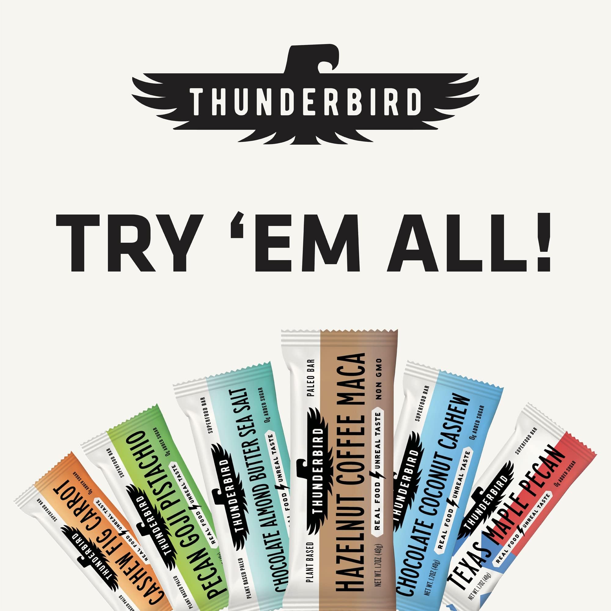 12-count box of Thunderbird Bars Snickerdoodle Cashew Tahini on kitchen shelf