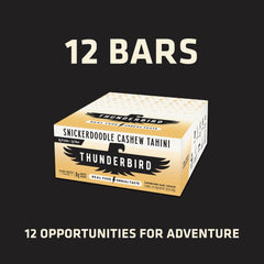 A 1.7 oz Thunderbird Bars Snickerdoodle Cashew Tahini bar in hand