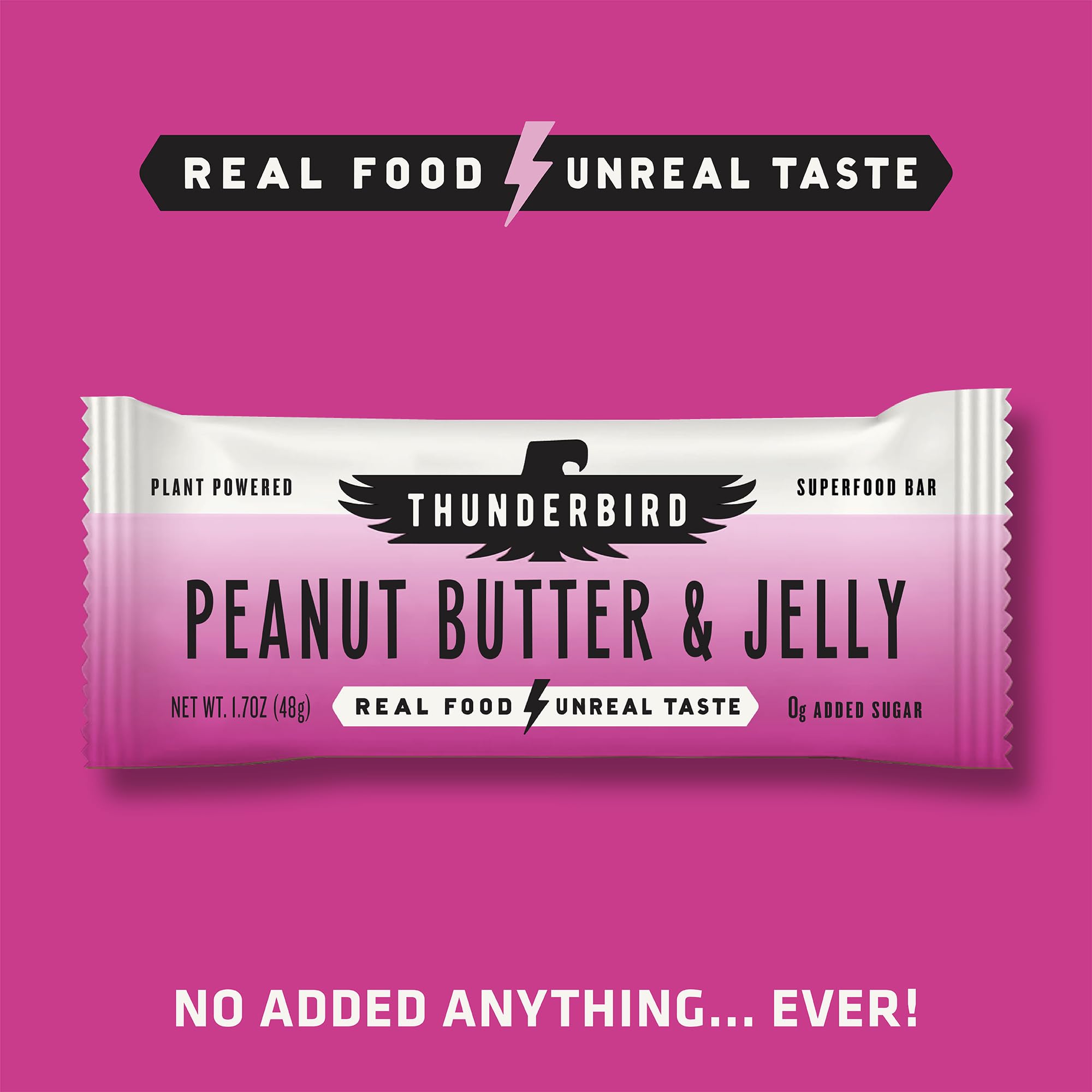 Nutrition-friendly closeup of Thunderbird Real Food Bars Peanut Butter Jelly with visible ingredients