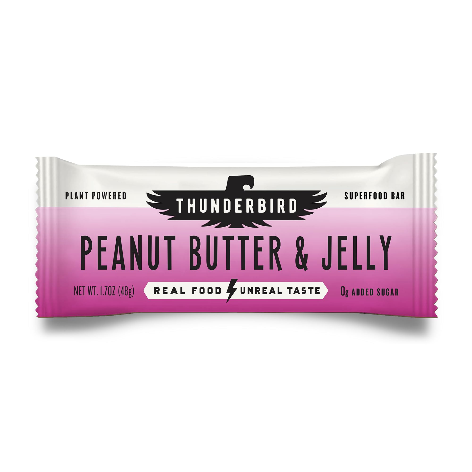Thunderbird Real Food Bars Peanut Butter Jelly packaging closeup highlighting gluten-free ingredients and protein
