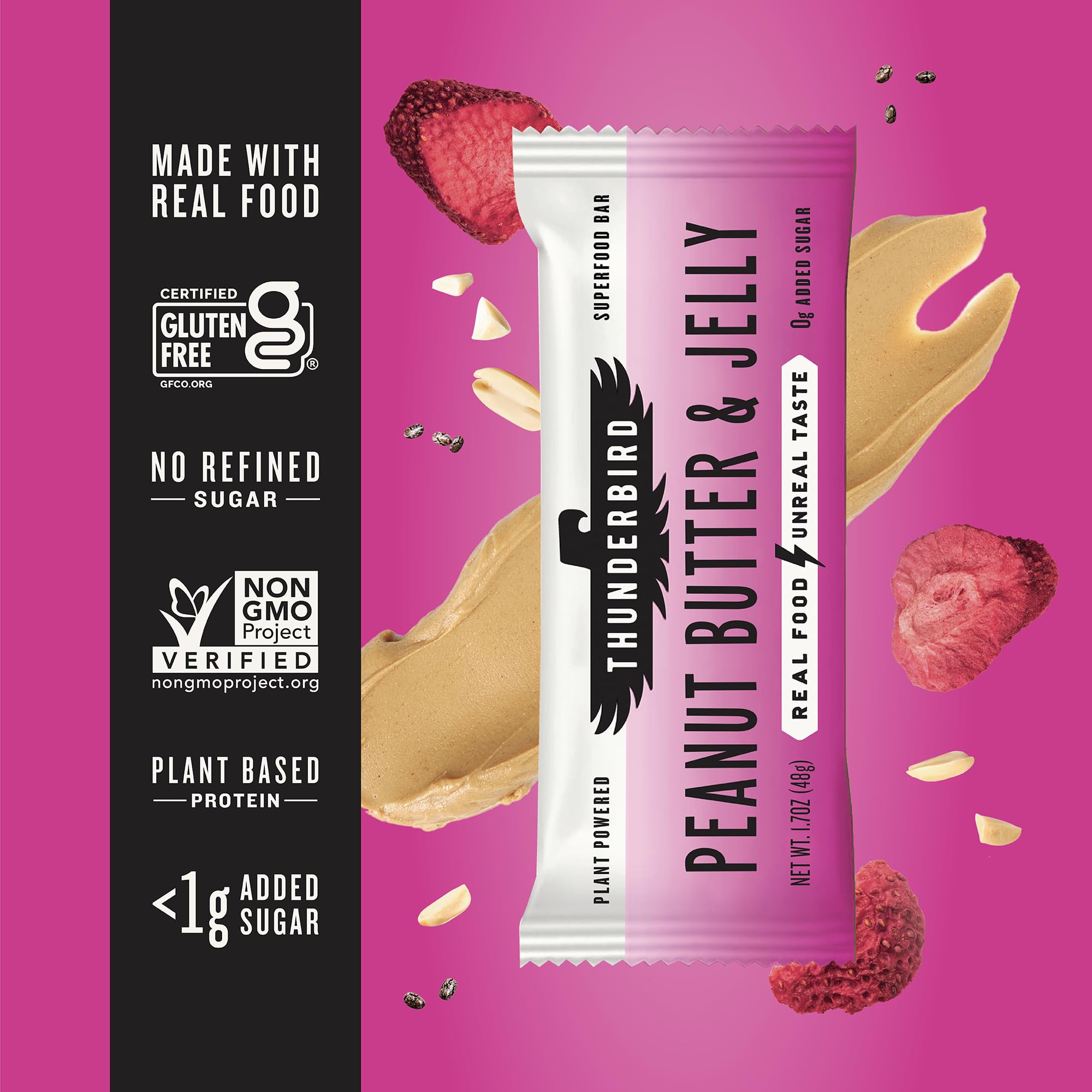 Serving suggestions with Thunderbird Real Food Bar Peanut Butter Jelly for portable energy