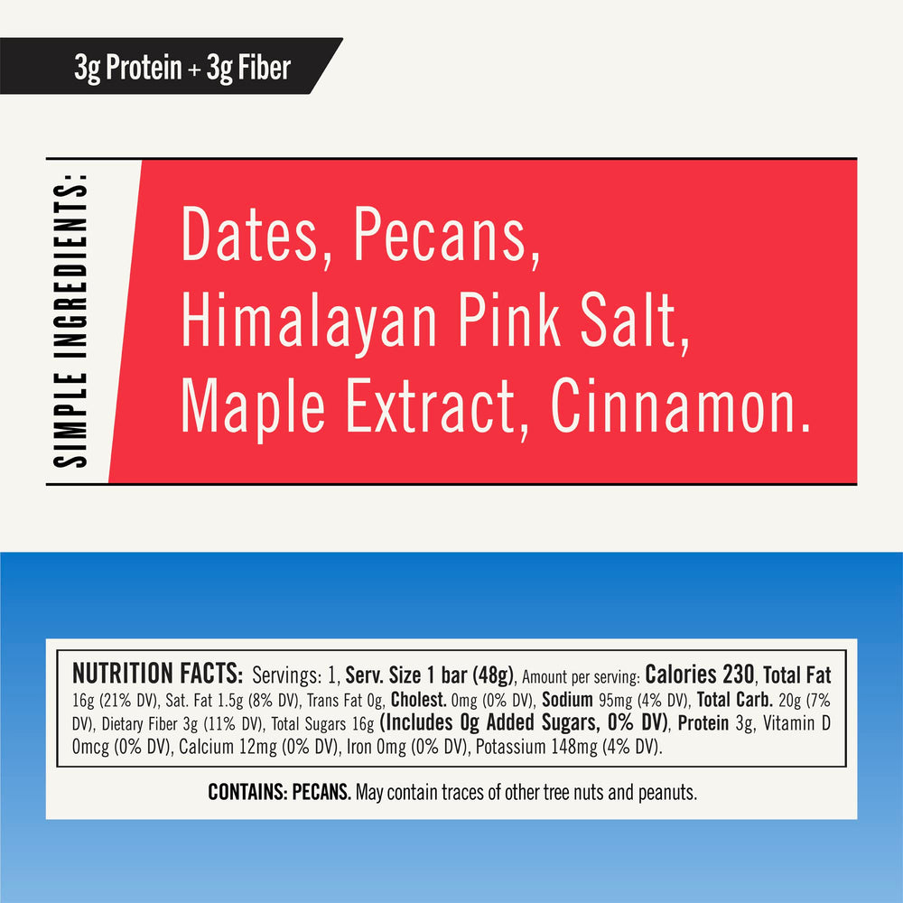 Thunderbird Texas Maple Pecan bar closeup shows dates and nuts for natural energy.