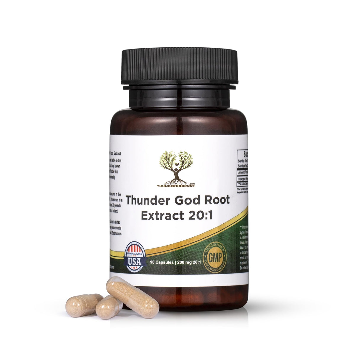 Thunder God Root bottle front with 90 capsules for daily wellness support